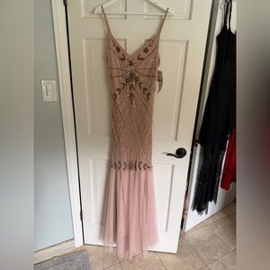 Elegant vintage nude beaded flapper fairy Evening Gown